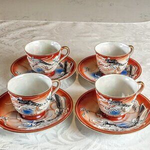 Betson Dragonware Moriage Porcelain Cups & Saucers